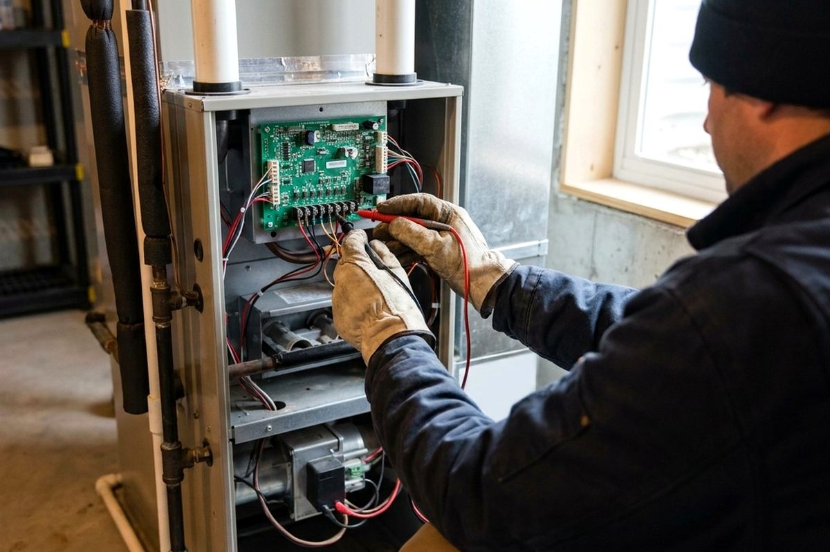 Furnace Repair technician at work