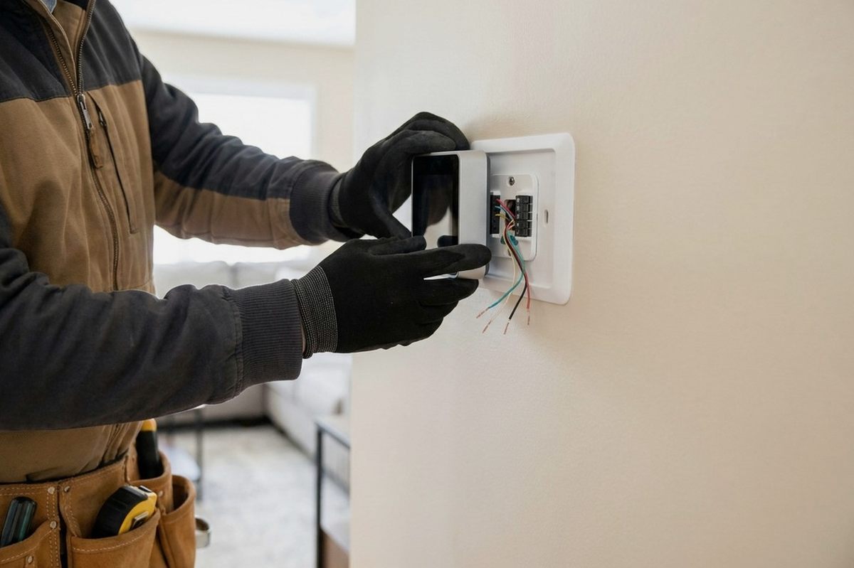 Thermostat Installation technician at work